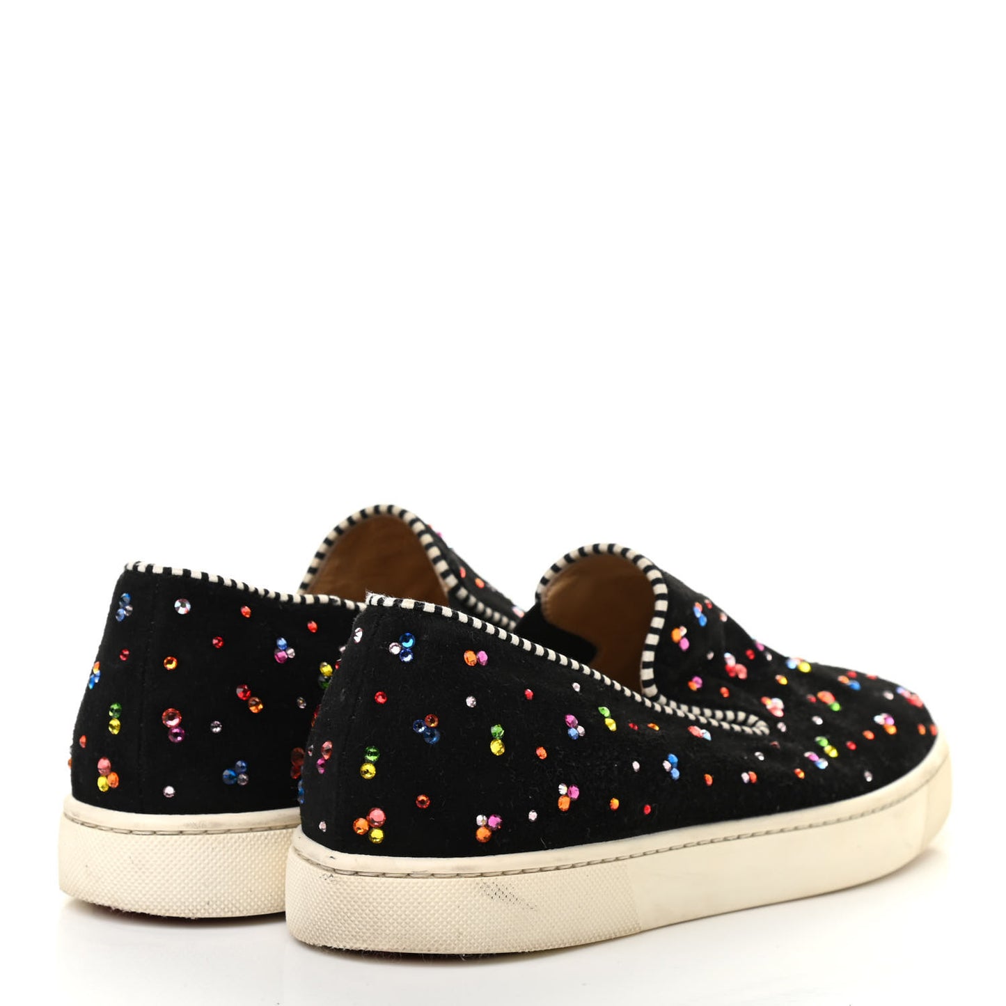 Suede Crystal Roller Boat Slip On Sneakers 38 Black