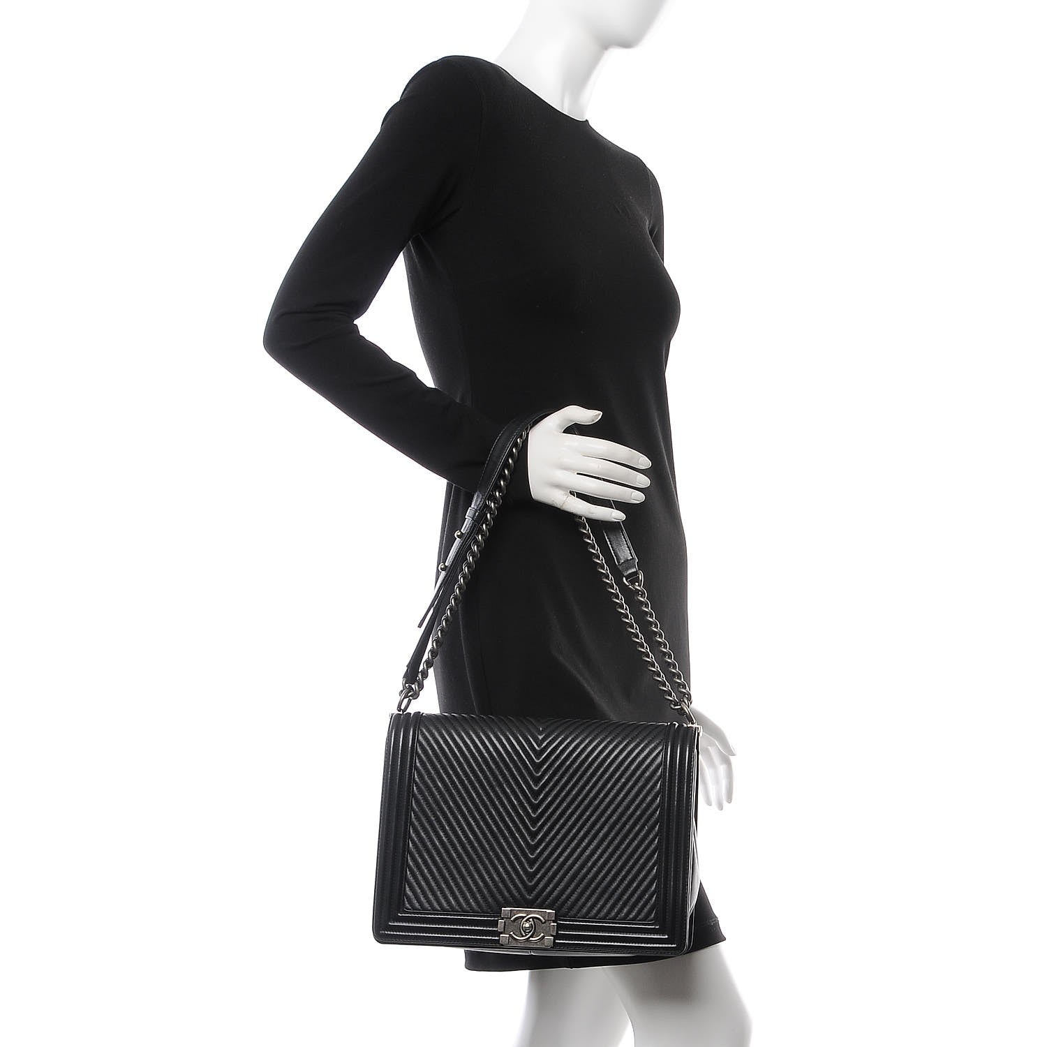 Chanel Calfskin Chevron Quilted Large Boy Flap Black 3 of 10
