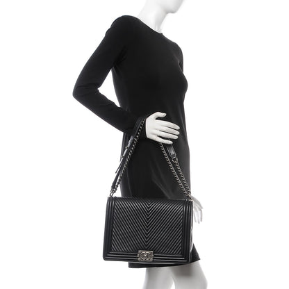 Chanel Calfskin Chevron Quilted Large Boy Flap Black 3 of 10