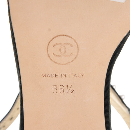Chanel Satin Pearl Sandals 36.5 Navy Black 6 of 8