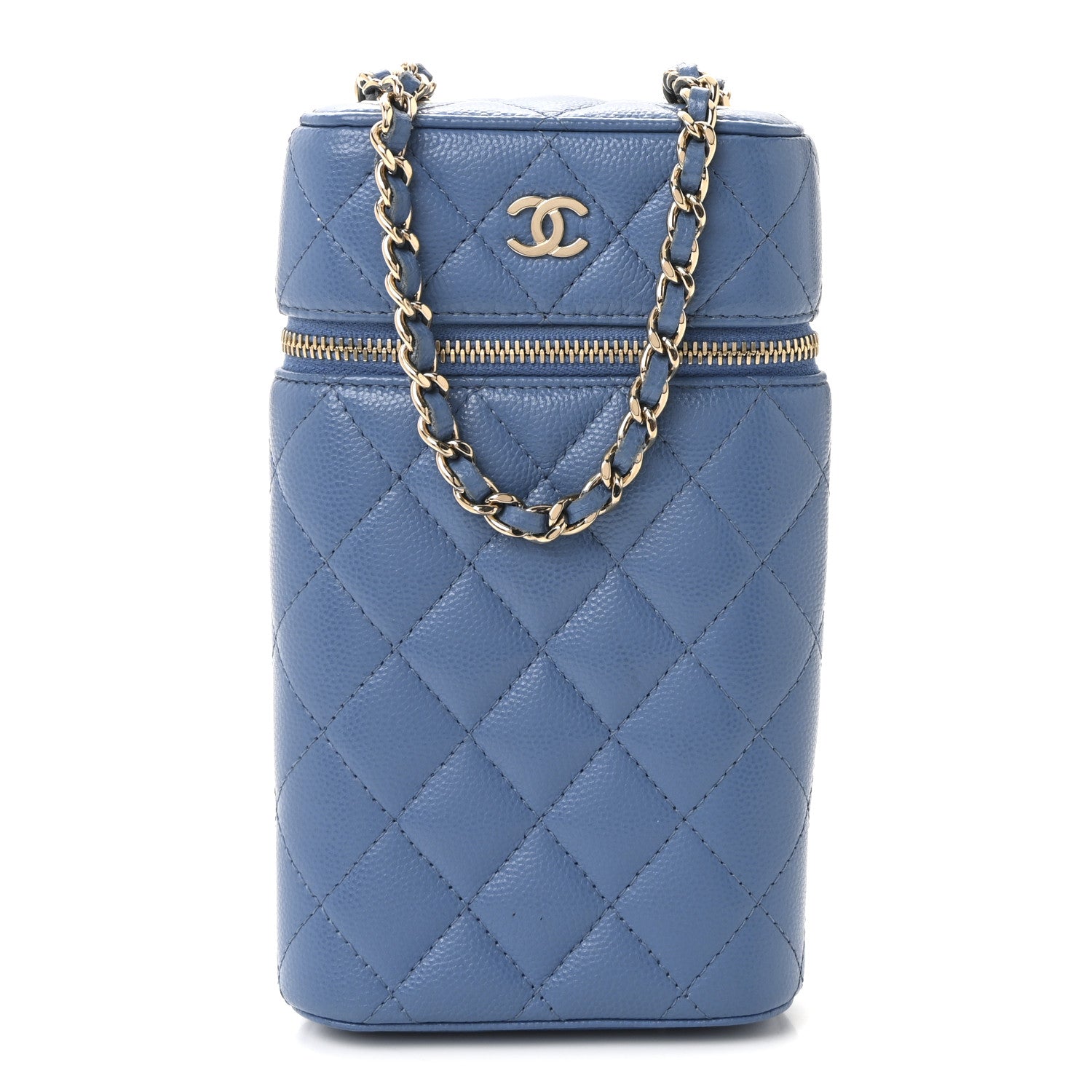 Chanel Caviar Quilted Phone Holder With Chain Blue 1 of 10