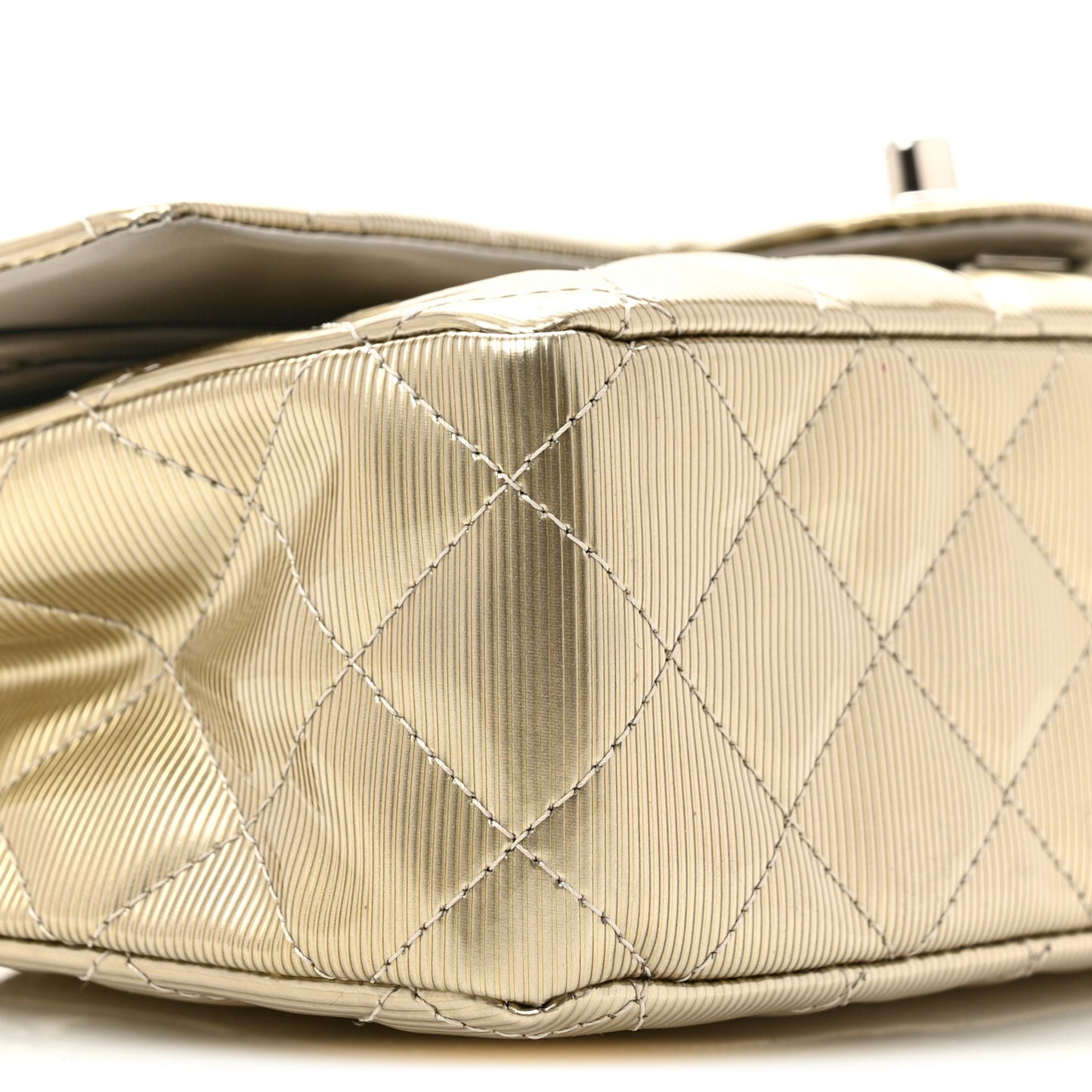 Striated Patent Quilted Medium Double Flap Gold
