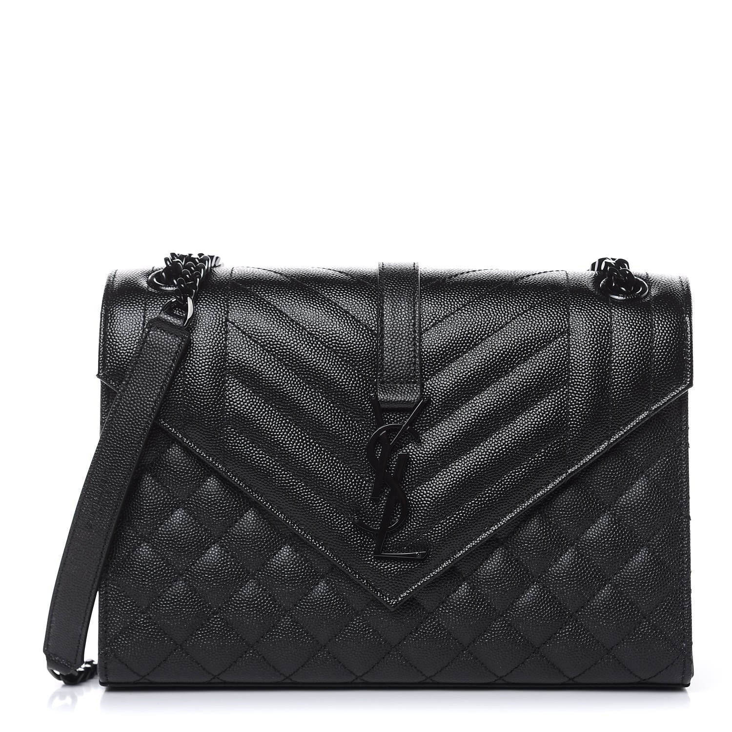 Saint Laurent Grain De Poudre Textured Mixed Matelasse Triquilt Medium Monogram Satchel Black 1 of 10