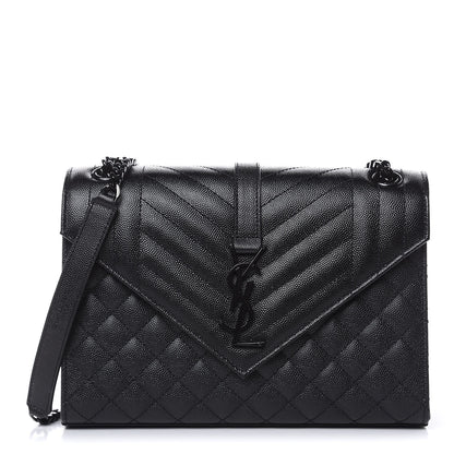 Saint Laurent Grain De Poudre Textured Mixed Matelasse Triquilt Medium Monogram Satchel Black 1 of 10