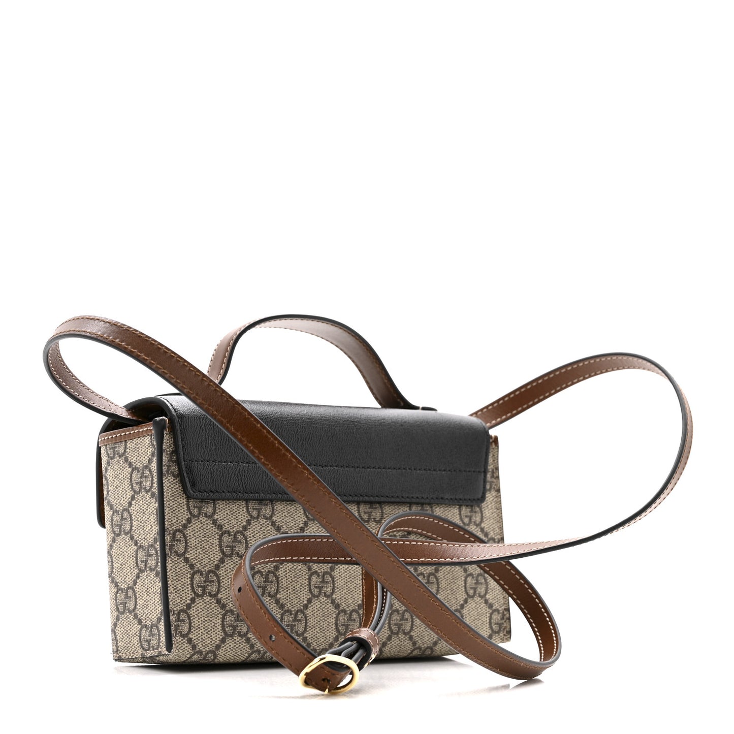 GG Supreme Monogram Calfskin Mini Padlock Top Handle Shoulder Bag Beige Black Cuir