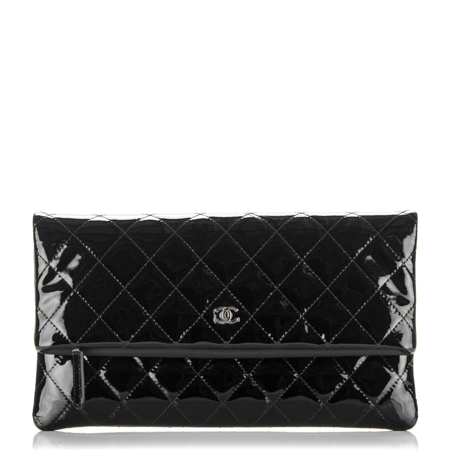Patent Calfskin Quilted Beauty CC Clutch Black