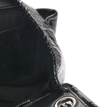 Saint Laurent Patent Crocodile Embossed Lambskin Monogram Medium Niki Chain Satchel Black 13 of 16