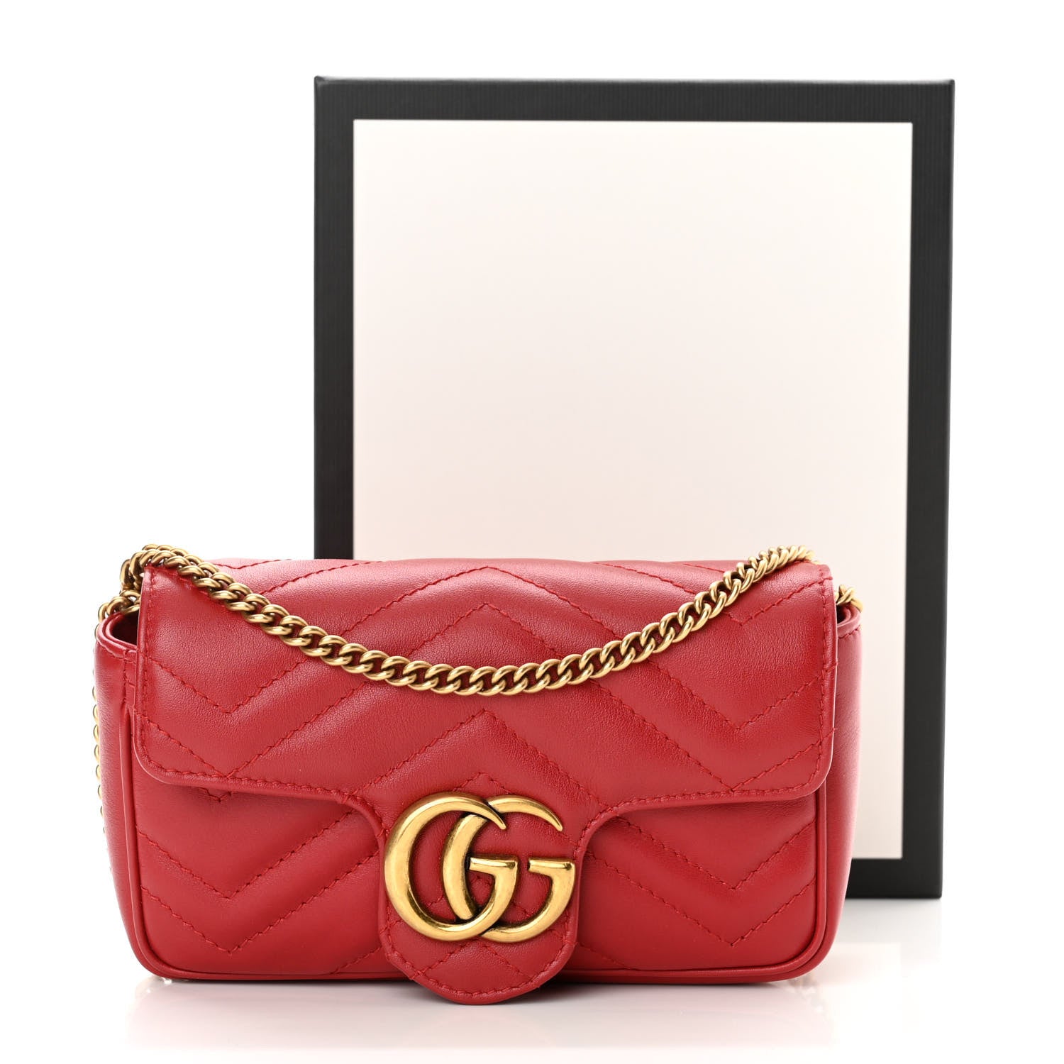 Gucci Calfskin Matelasse Super Mini GG Marmont Shoulder Bag Hibiscus Red 13 of 13