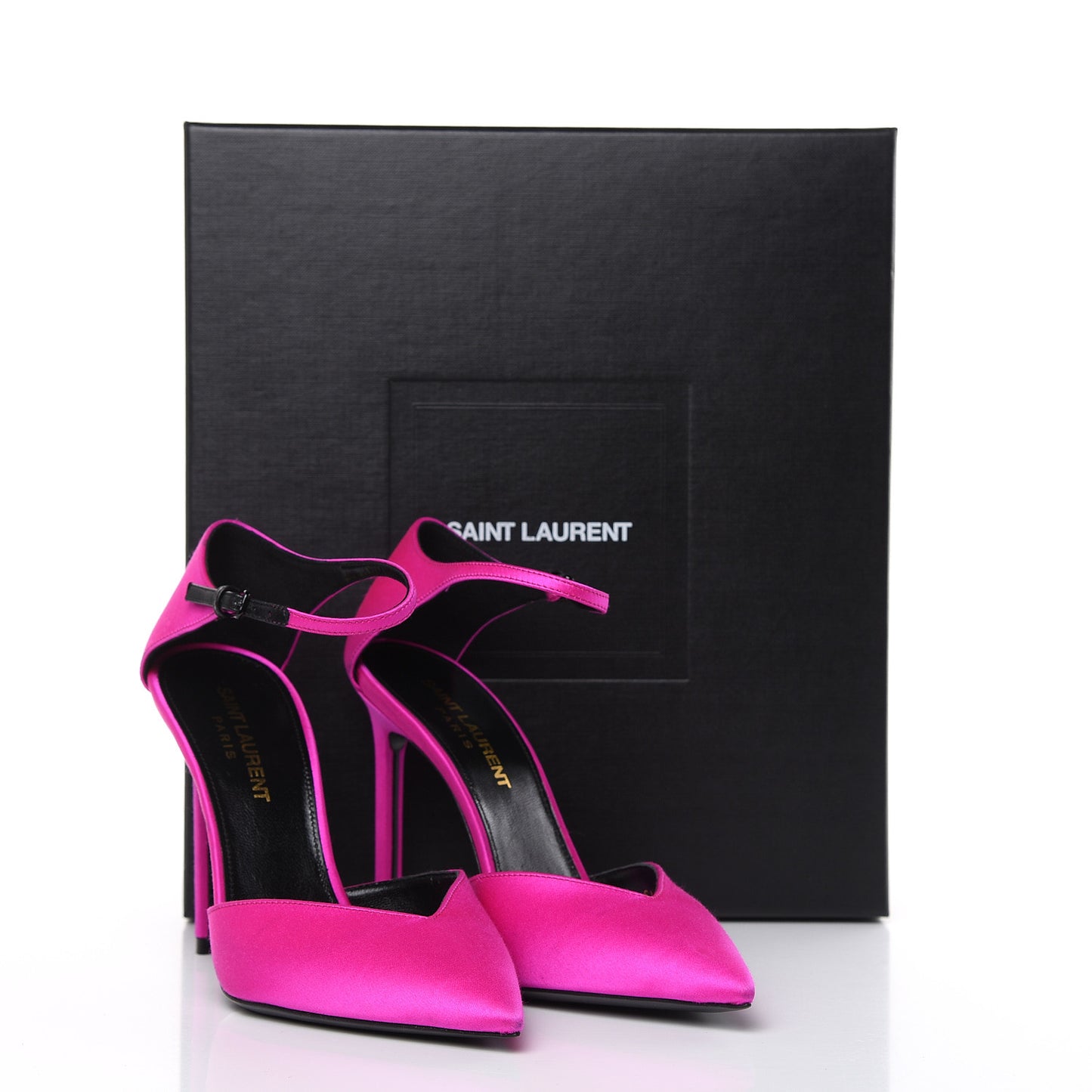 Satin Anja 105 Ankle Strap Pointed Pumps 35.5 Fuchsia