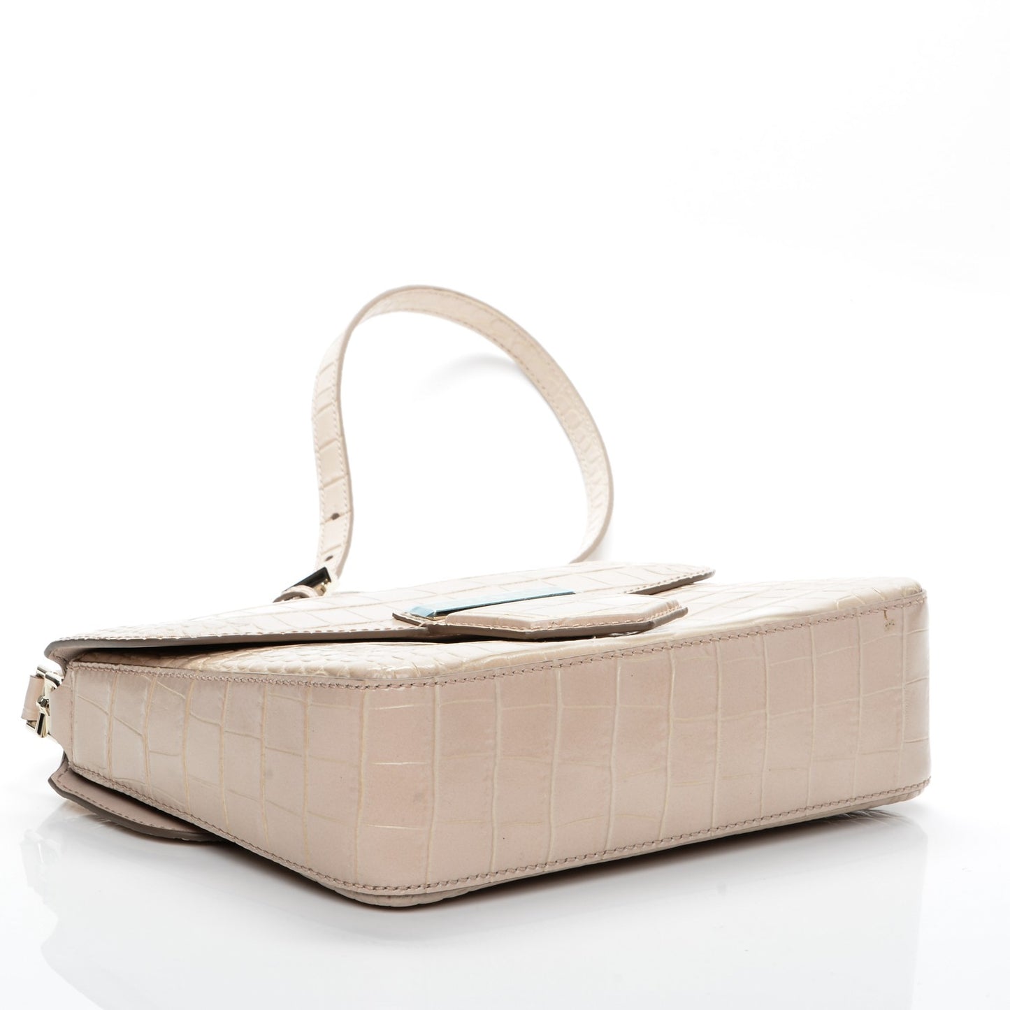 Calfskin Crocodile Embossed Small Nobile Shoulder Bag Nude Pink