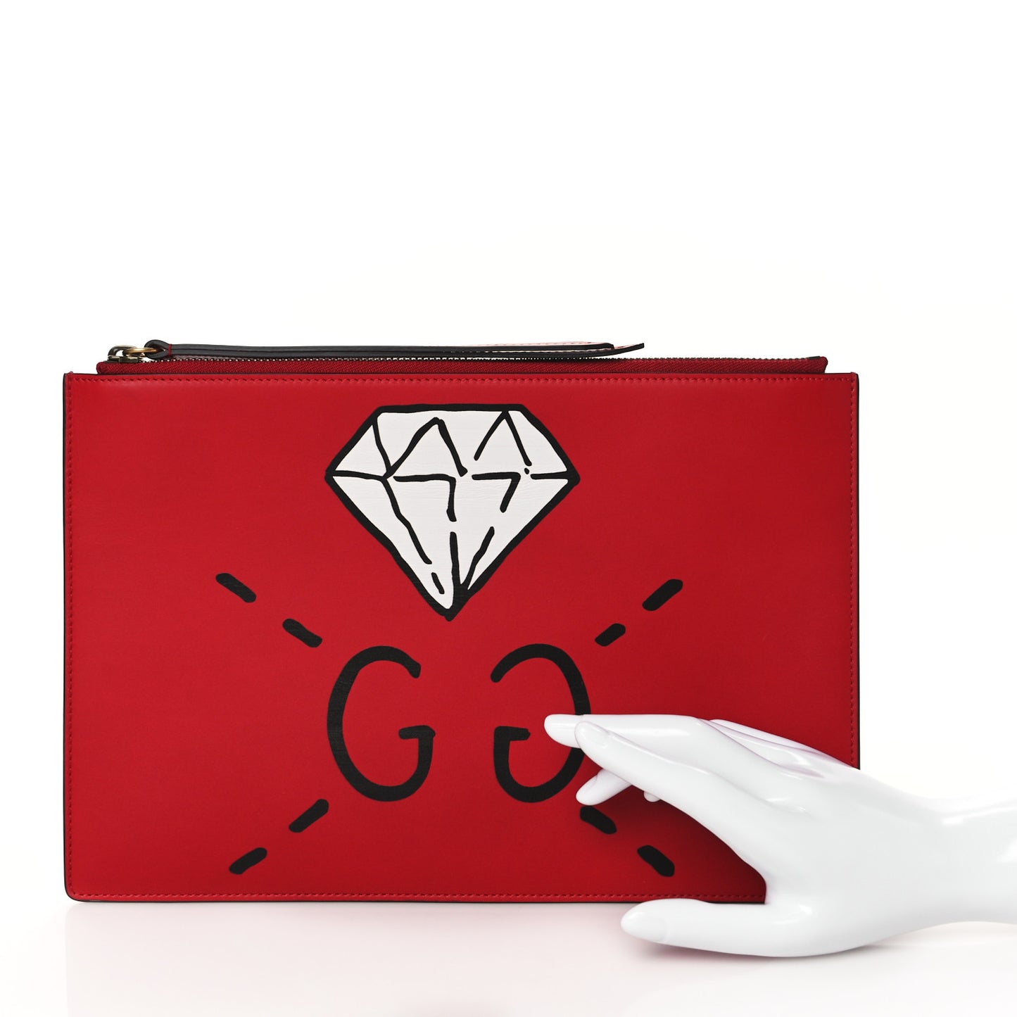 Calfskin GucciGhost Print Pouch Hibiscus Red