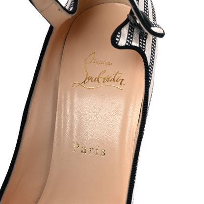Christian Louboutin Canvas Melita Mary Jane Peep Toe 85 Pumps 38 White Black 9 of 11