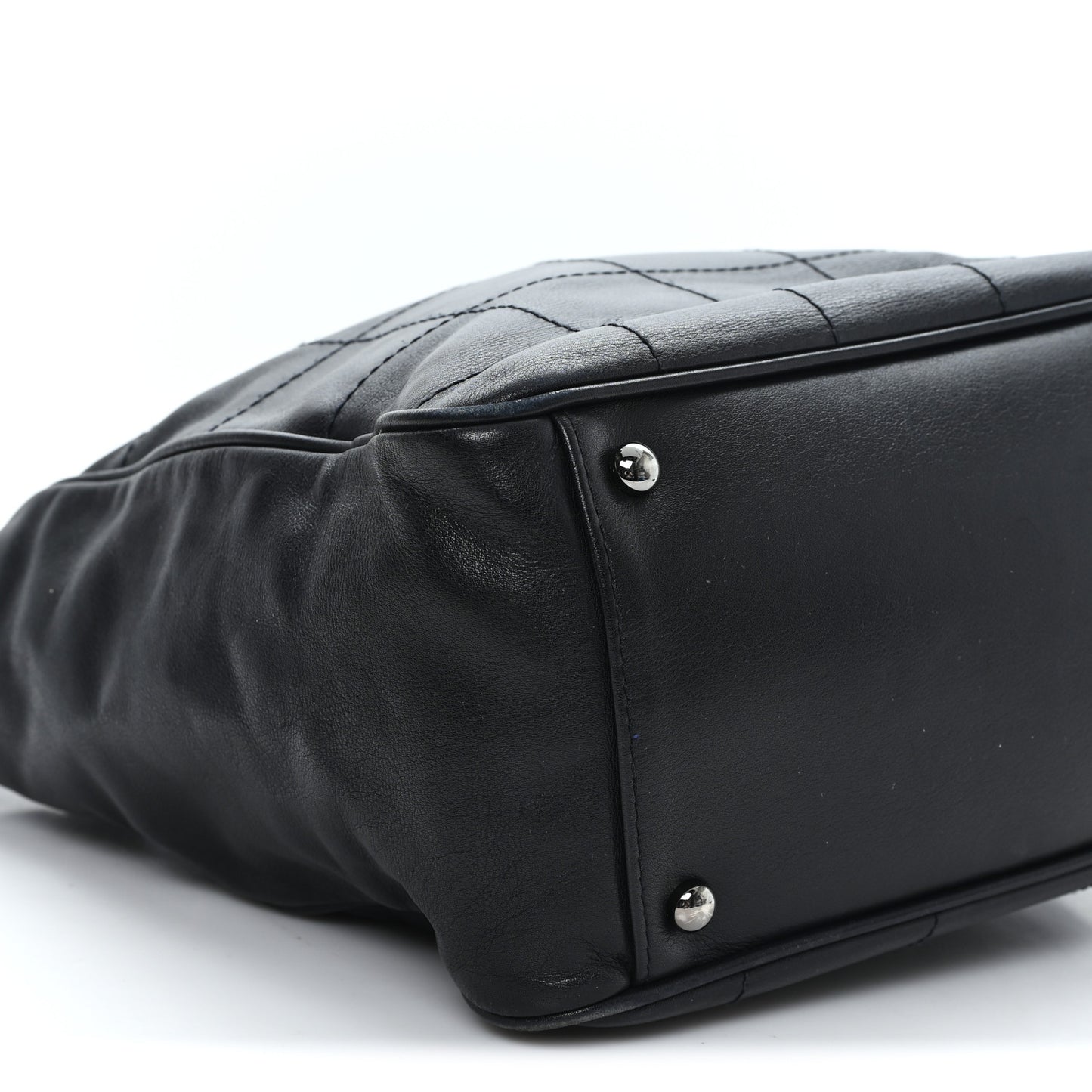 Lambskin Square Stitched Tote Black