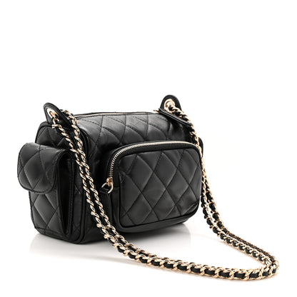 Chanel Shiny Crumpled Lambskin Quilted Small Preppy Pocket Camera Case Black 3 of 9