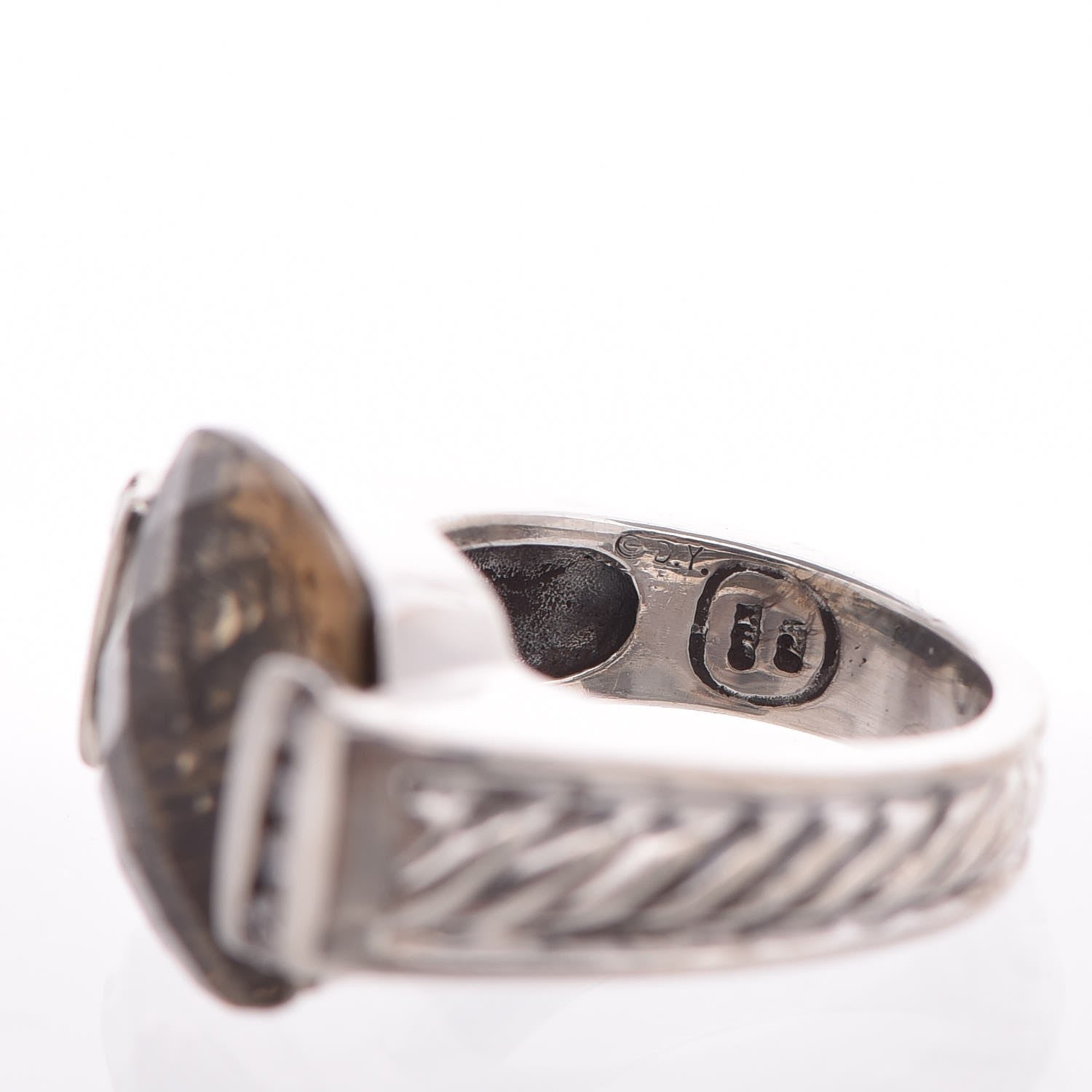 David Yurman Sterling Silver Diamond Smoky Quartz 15mm Deco Ring 49 4.75 5 of 6