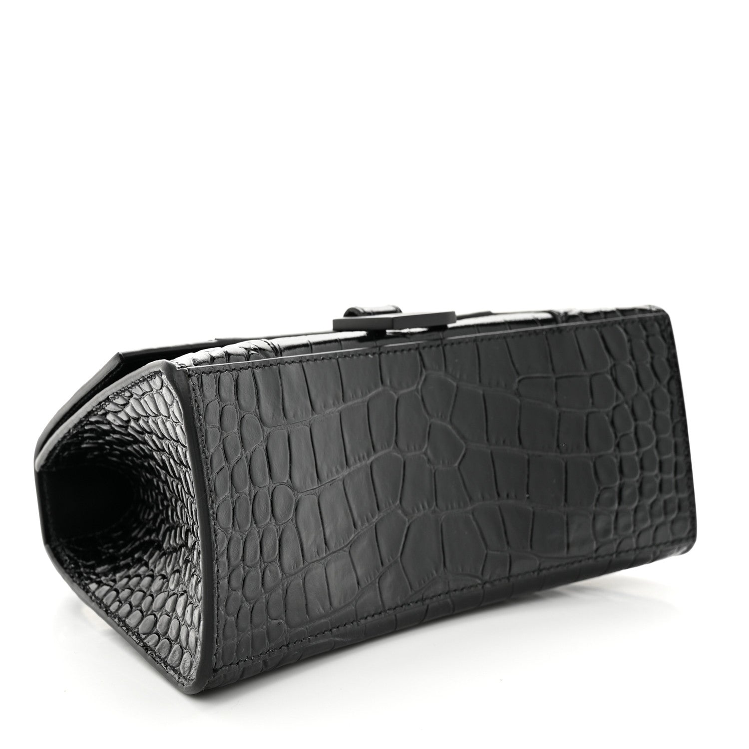Balenciaga Shiny Calfskin Monochrome Crocodile Embossed Small Hourglass Top Handle Bag Black 8 of 10