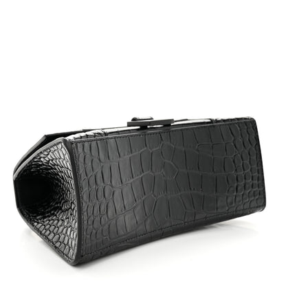 Balenciaga Shiny Calfskin Monochrome Crocodile Embossed Small Hourglass Top Handle Bag Black 8 of 10