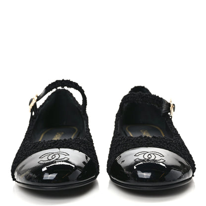 Chanel Tweed Patent Mary Jane Flats 41 Black 2 of 8