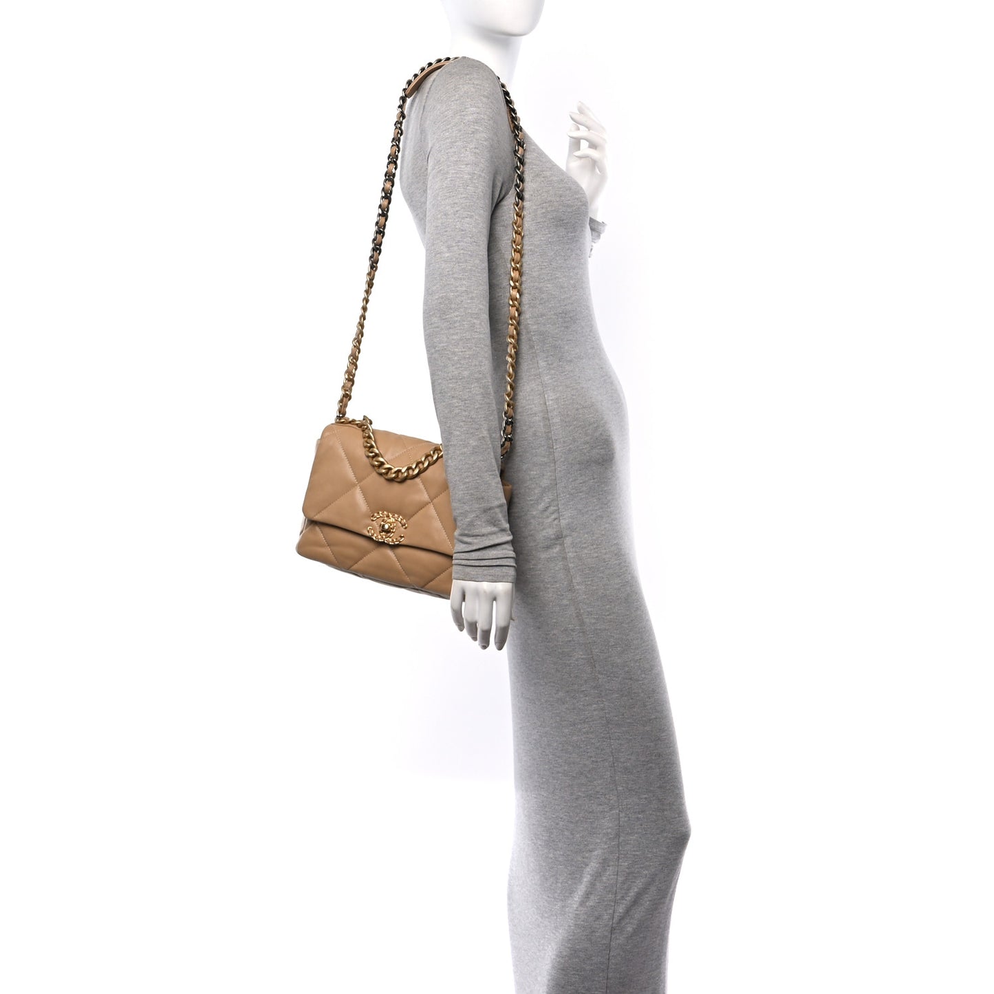 Lambskin Quilted Medium Chanel 19 Flap Beige
