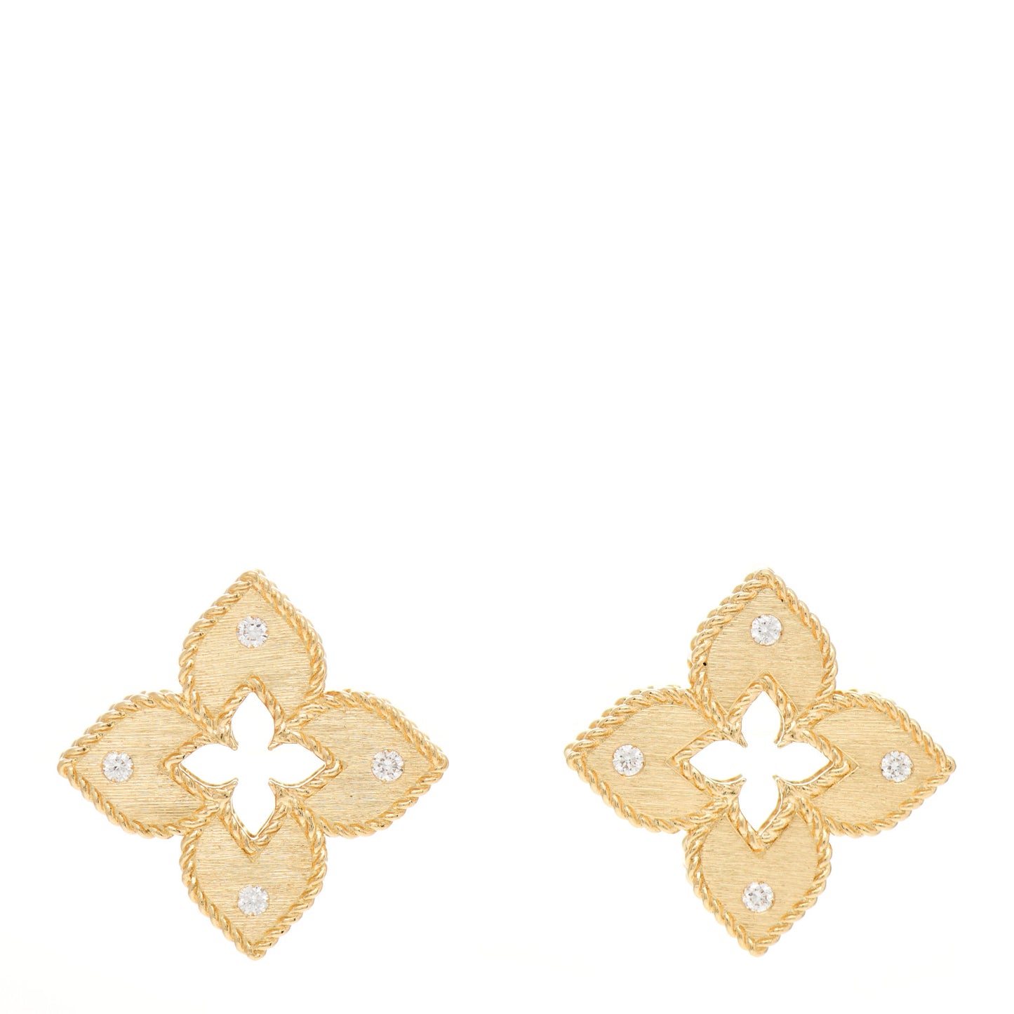 18K Yellow Gold Diamond Venetian Princess Open Flower Stud Earrings