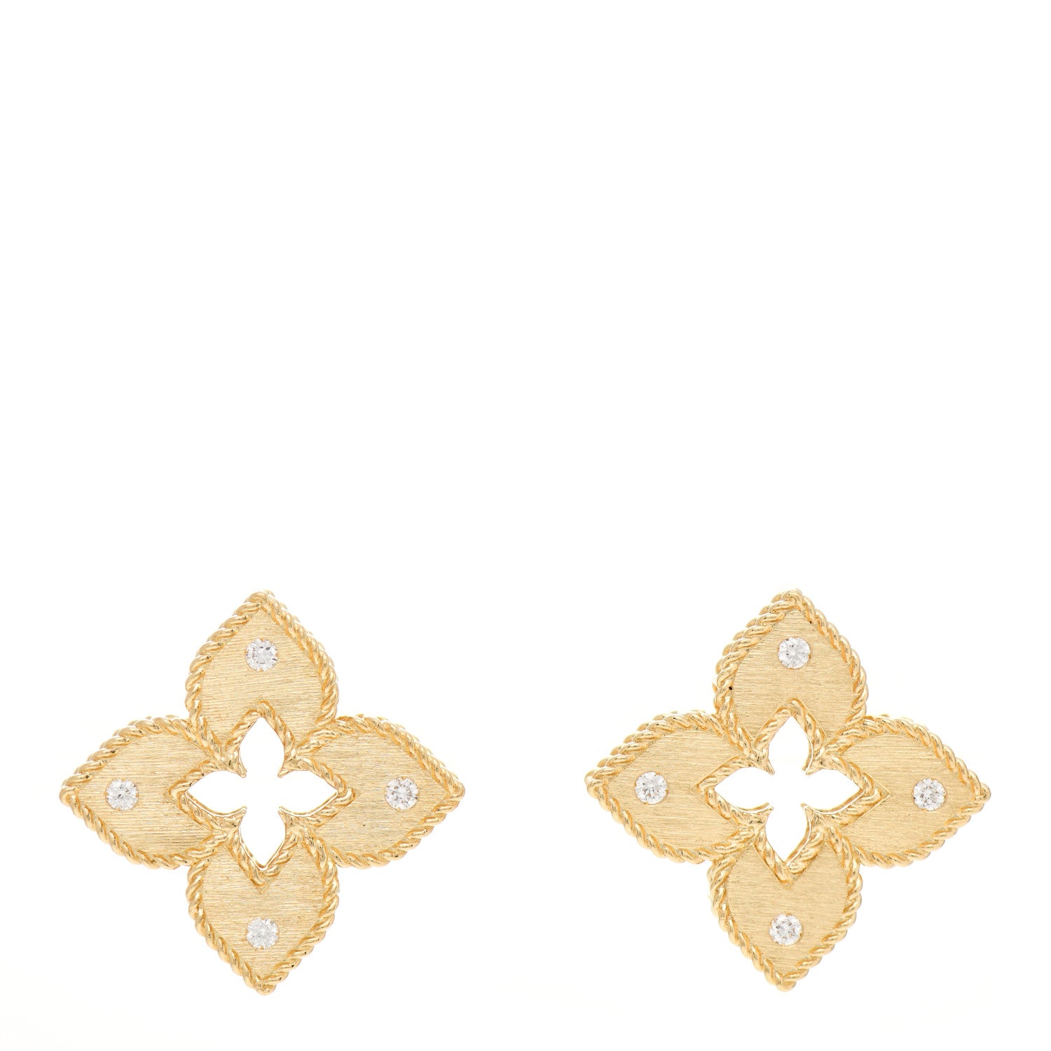 Roberto Coin 18K Yellow Gold Diamond Venetian Princess Open Flower Stud Earrings 1 of 4