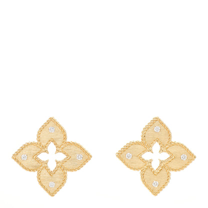 Roberto Coin 18K Yellow Gold Diamond Venetian Princess Open Flower Stud Earrings 1 of 4