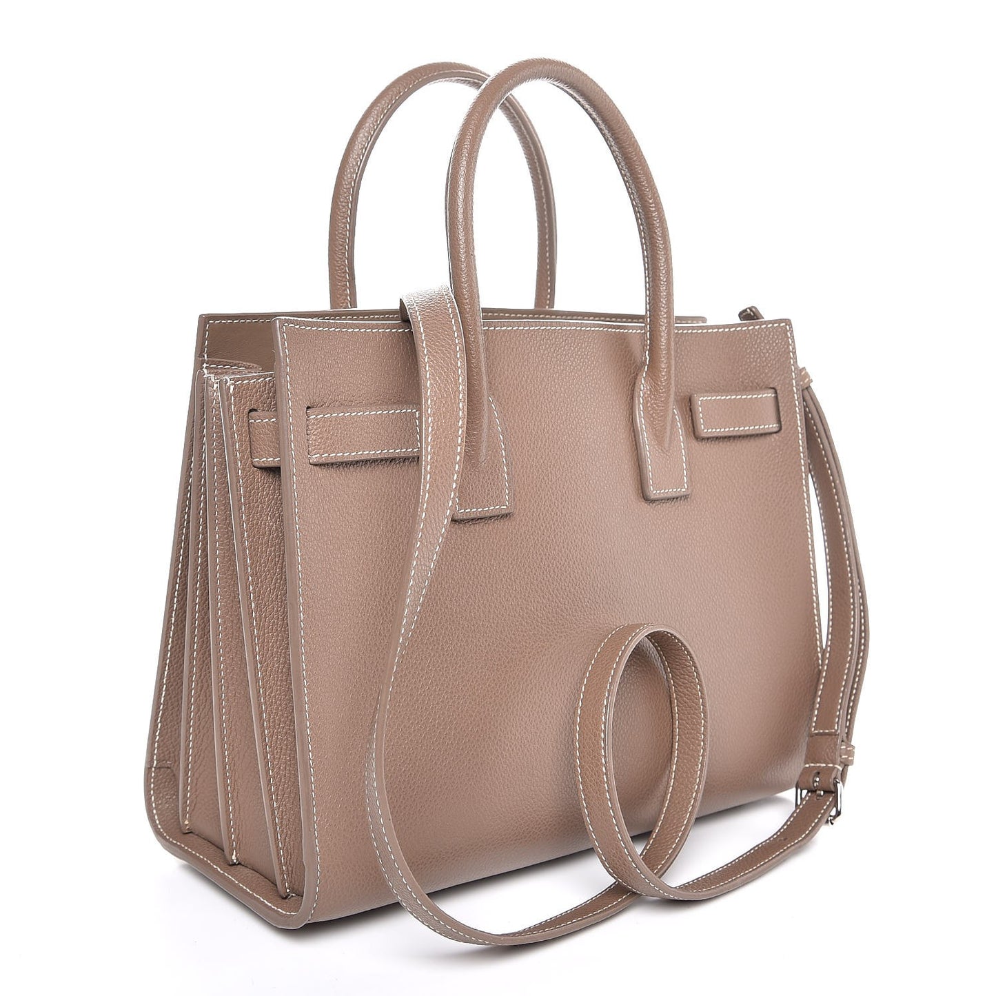 Grained Calfskin Topstich Baby Sac De Jour Taupe