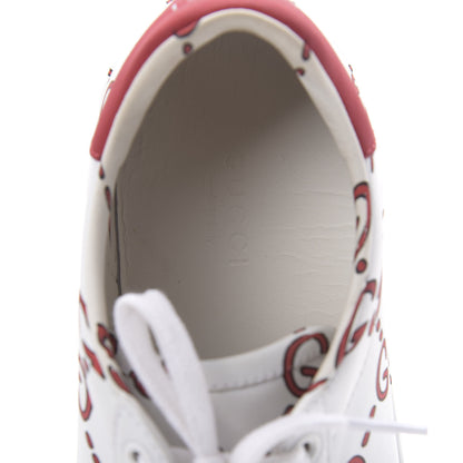 Gucci Calfskin GucciGhost Print Womens Ace Sneakers 37 White Hibiscus Red 7 of 9