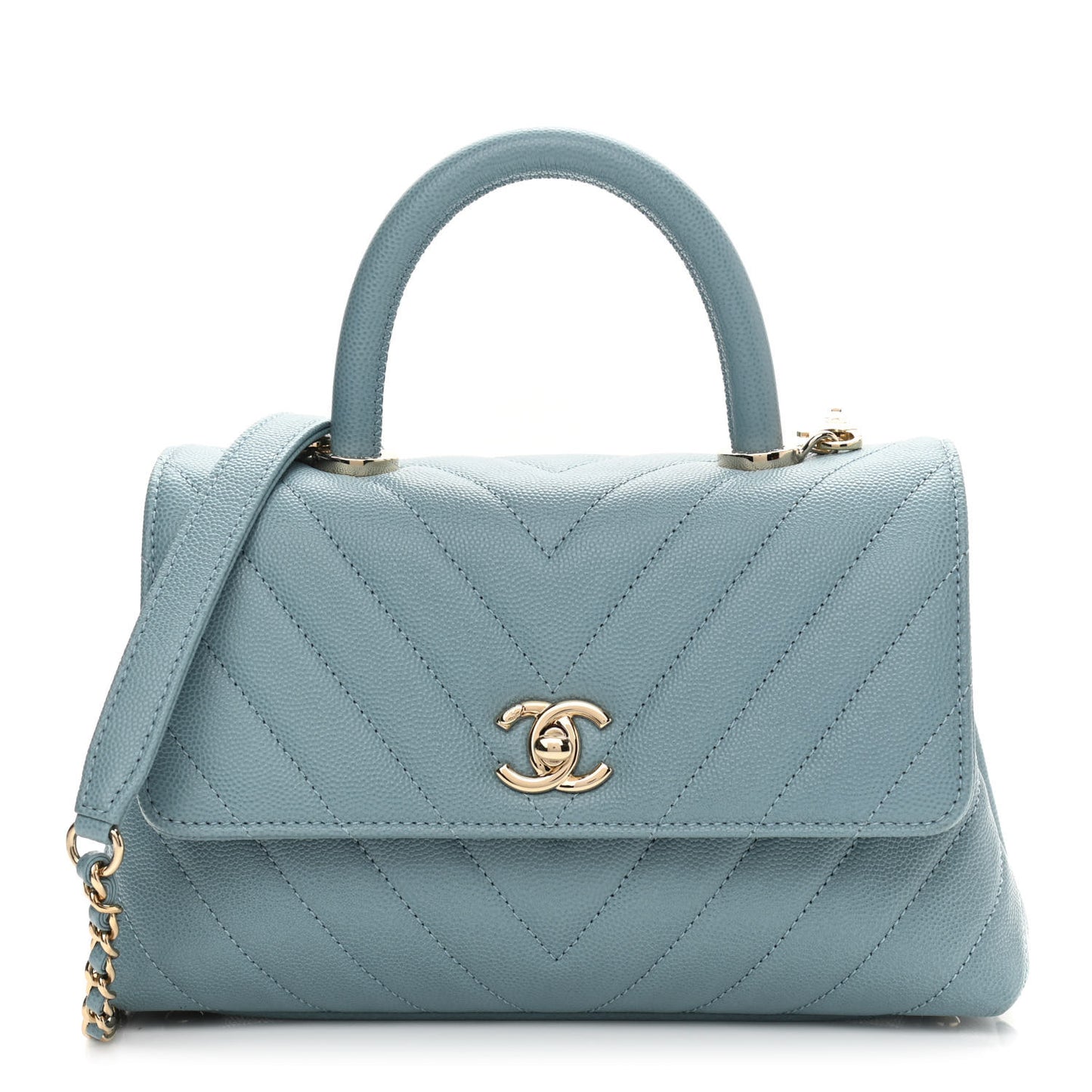 Caviar Chevron Quilted Mini Coco Handle Flap Sky Blue