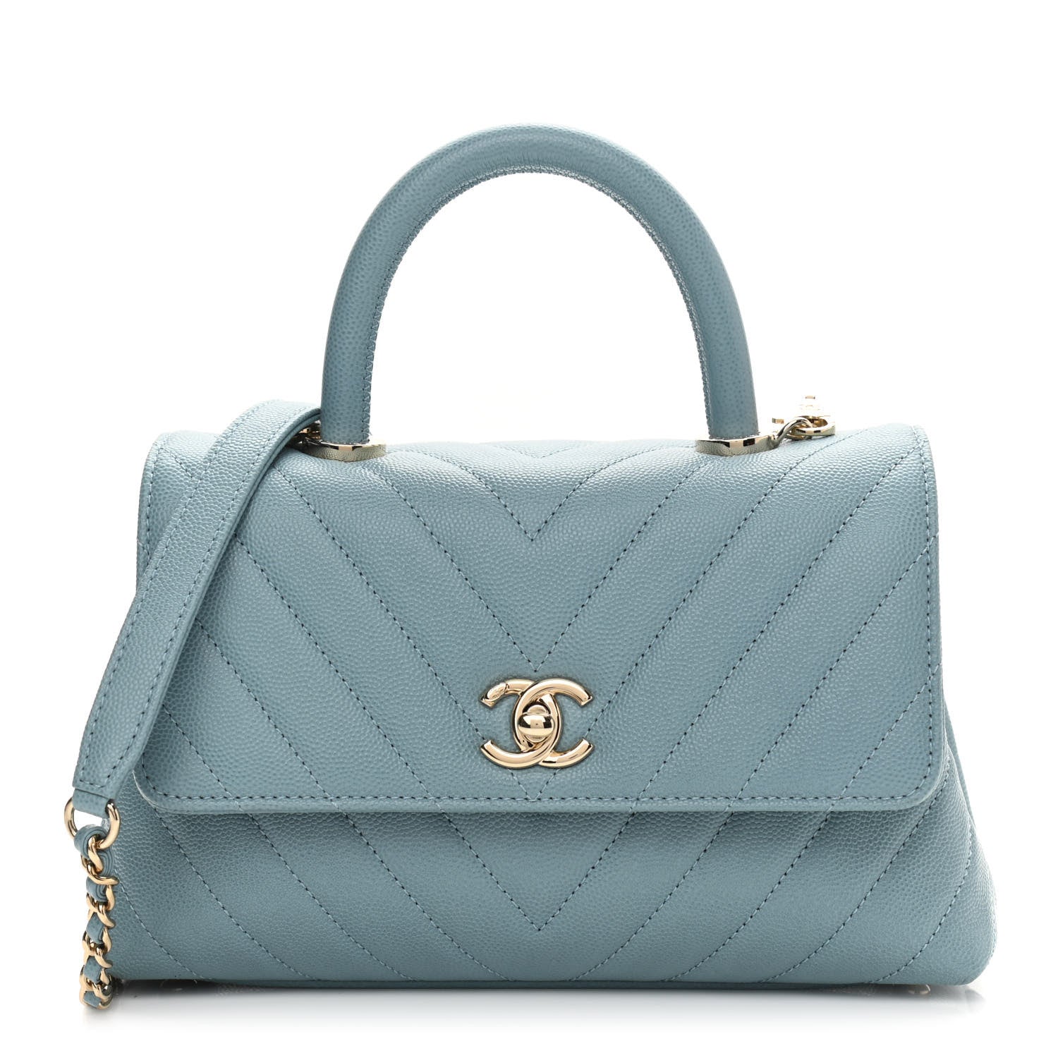 Chanel Caviar Chevron Quilted Mini Coco Handle Flap Sky Blue 1 of 9