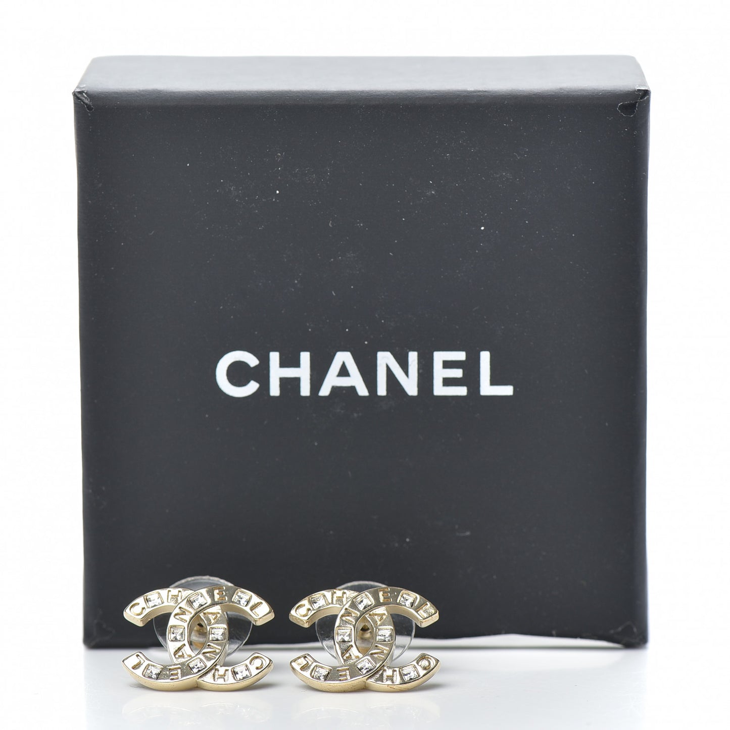 Crystal Metal CC Paris Button Stud Earrings Gold