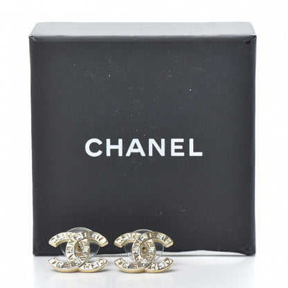 Chanel Crystal Metal CC Paris Button Stud Earrings Gold 5 of 5