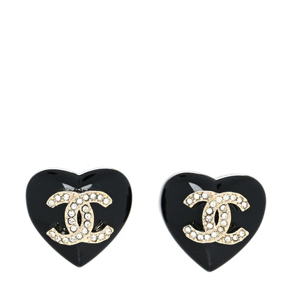 Chanel Resin Crystal CC Heart Earrings Black Gold 1 of 4