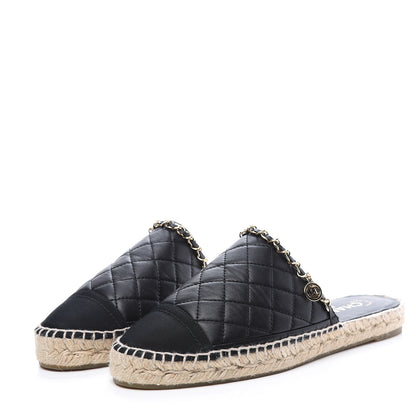 Chanel Lambskin Grosgrain Quilted CC Chain Espadrille Mules 40 Black 3 of 10