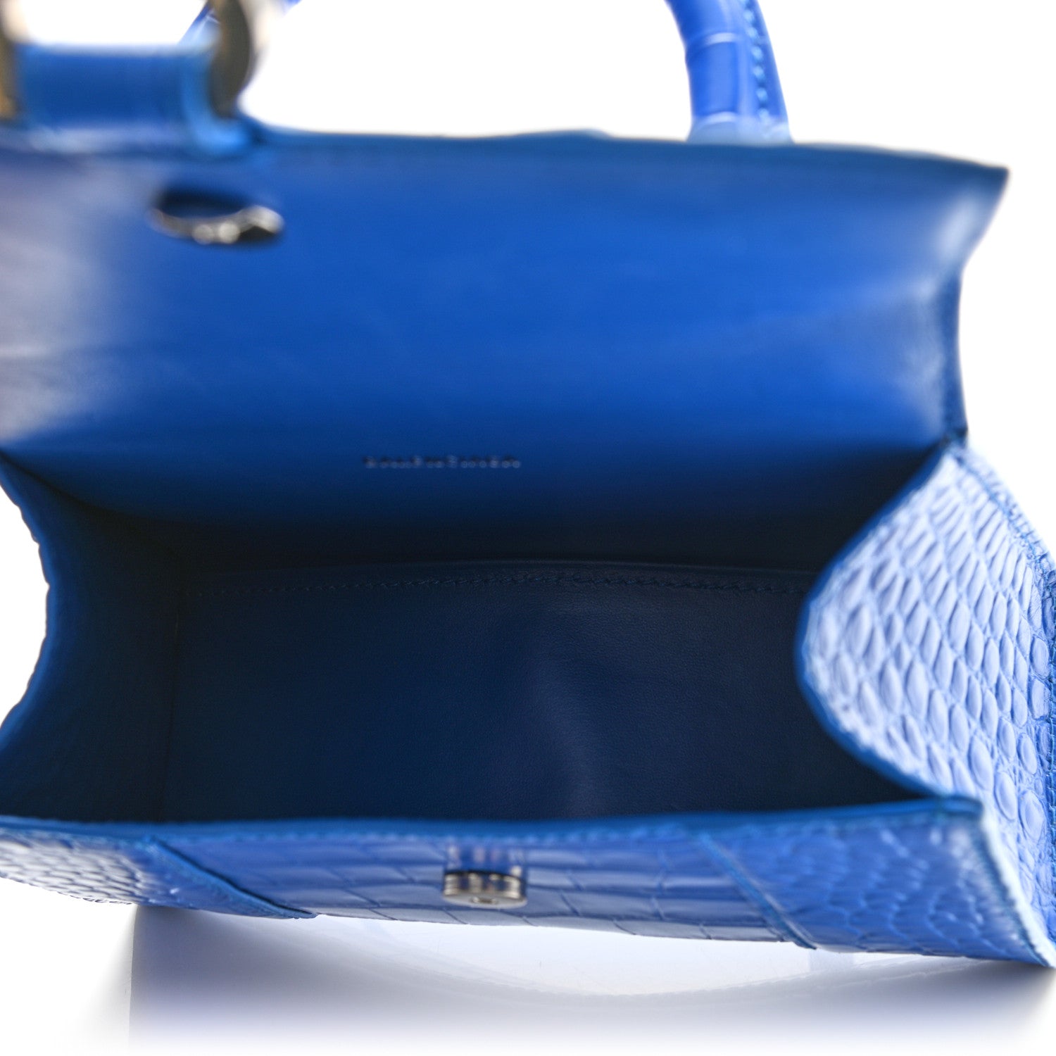 Balenciaga Shiny Calfskin Crocodile Embossed Hourglass Top Handle Bag XS Royal Blue 5 of 13