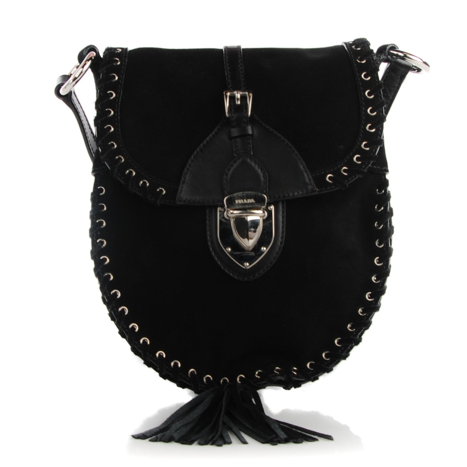 Prada Suede Tassel Crossbody Black 1 of 7