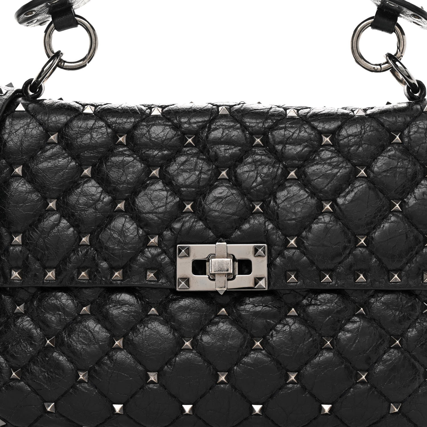 Valentino Garavani Craquele Nappa Medium Rockstud Spike Shoulder Bag Black 7 of 9