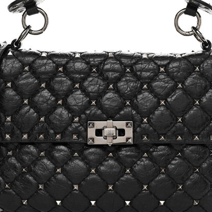 Valentino Garavani Craquele Nappa Medium Rockstud Spike Shoulder Bag Black 7 of 9