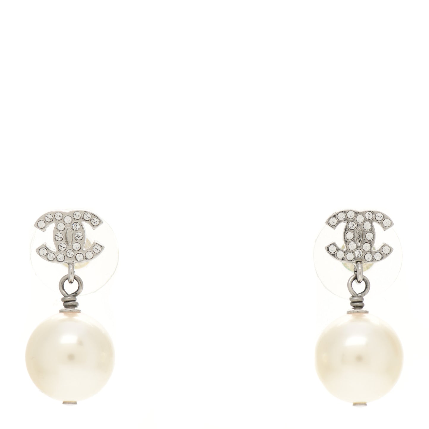 Crystal Pearl CC Drop Earrings Gold