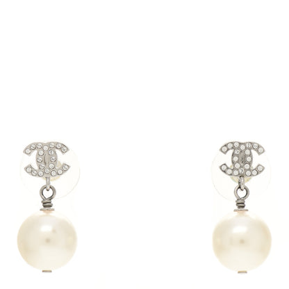 Chanel Crystal Pearl CC Drop Earrings Gold 1 of 4