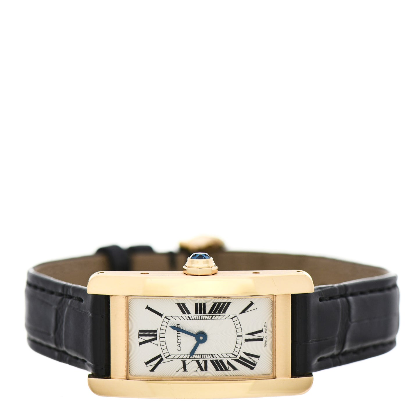 18K Yellow Gold Alligator 19mm Tank Americaine Quartz Watch