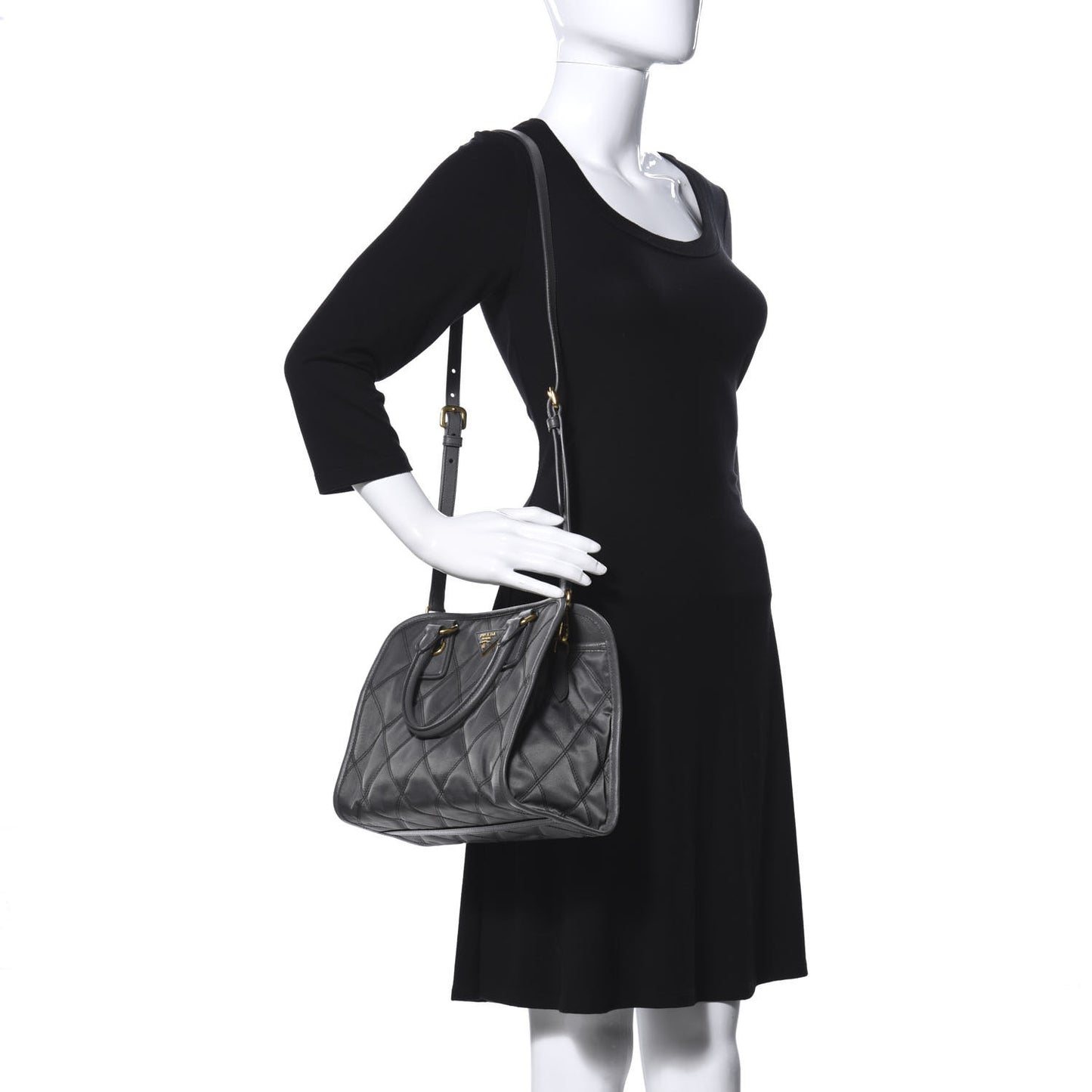 Saffiano Tessuto Nylon Impunturato Quilted Shopper Black Grey