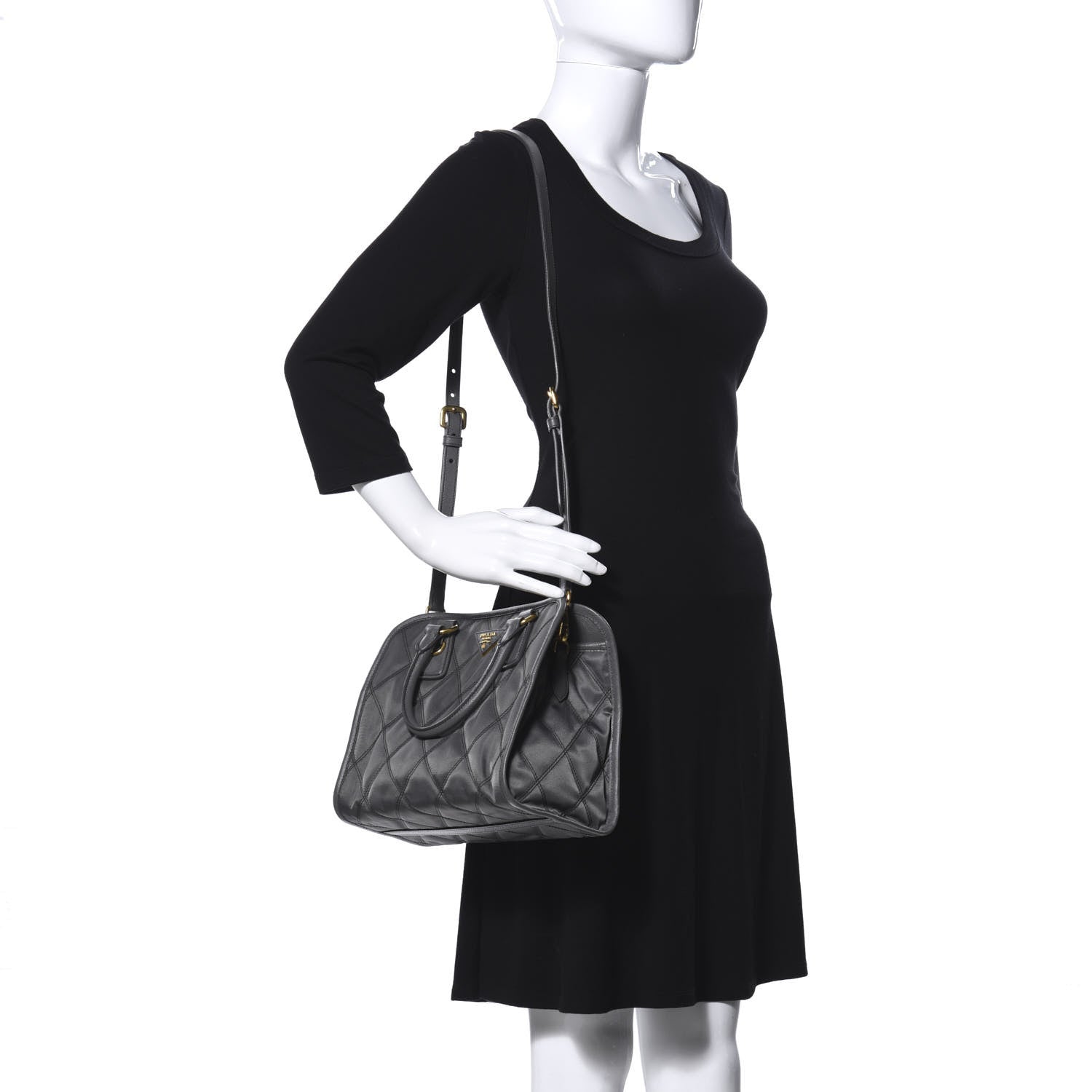 Prada Saffiano Tessuto Nylon Impunturato Quilted Shopper Black Grey 2 of 8