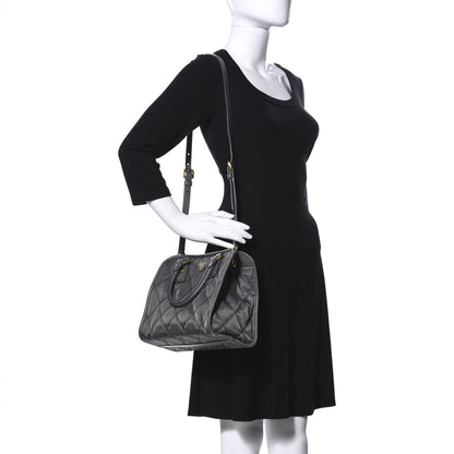 Prada Saffiano Tessuto Nylon Impunturato Quilted Shopper Black Grey 2 of 8