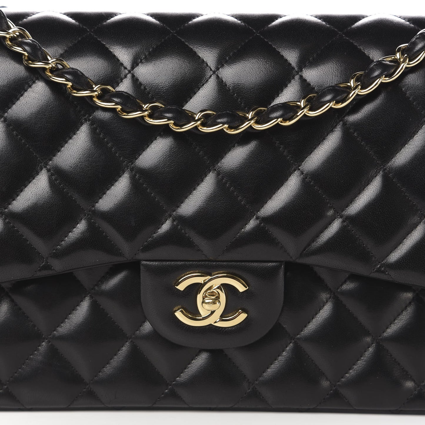 Lambskin Quilted Jumbo Double Flap Black