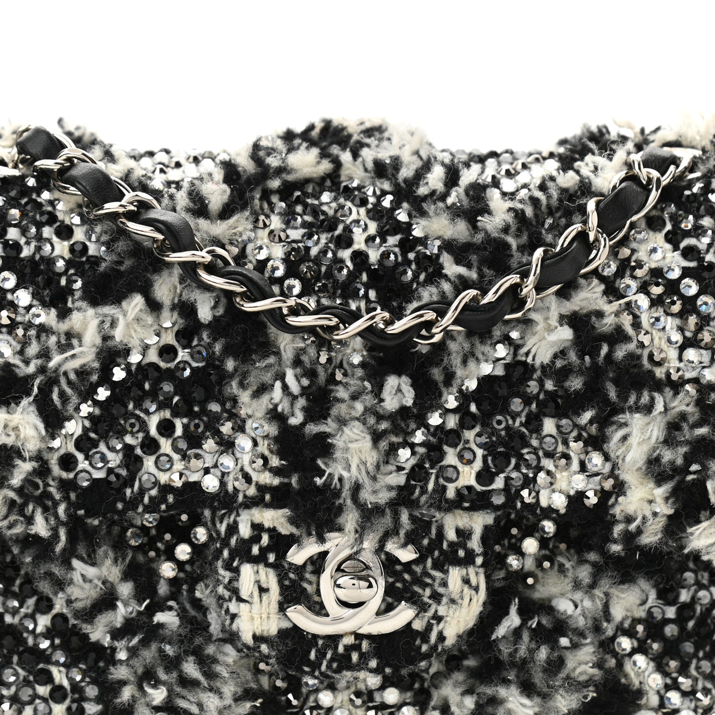 Crystal Tweed Quilted Small Double Flap Black Ecru White