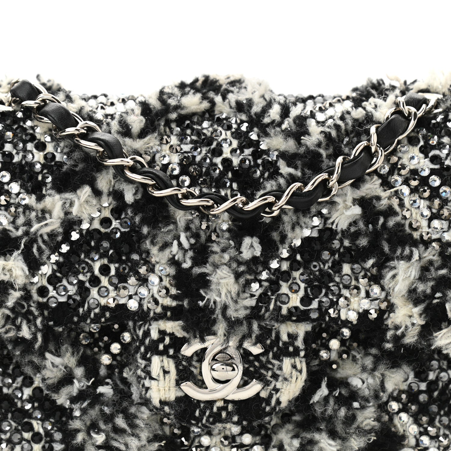 Chanel Crystal Tweed Quilted Small Double Flap Black Ecru White 8 of 10