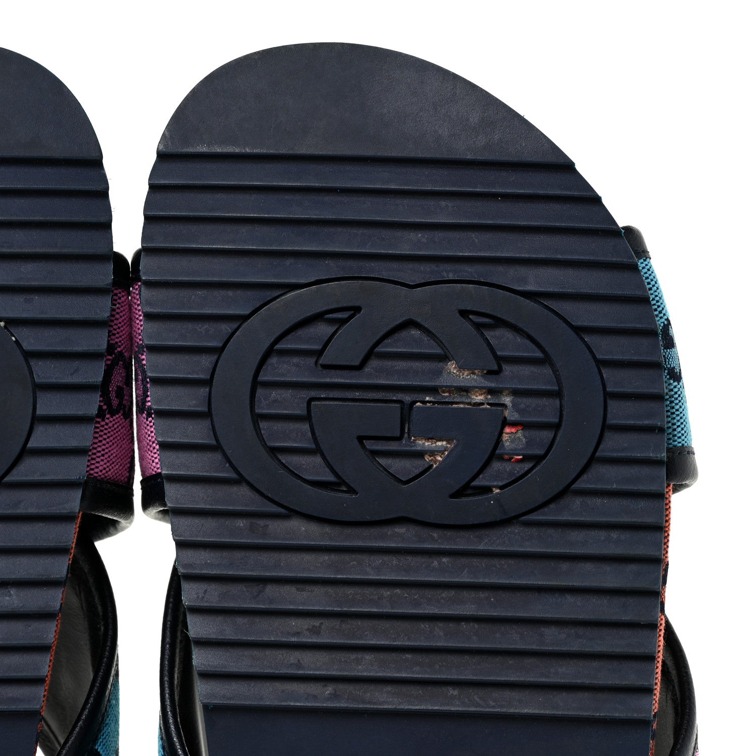 Gucci Monogram Multicolor Mens Criss Cross Slide Sandals 7 Light Blue Blue Pink Tabasco 7 of 12