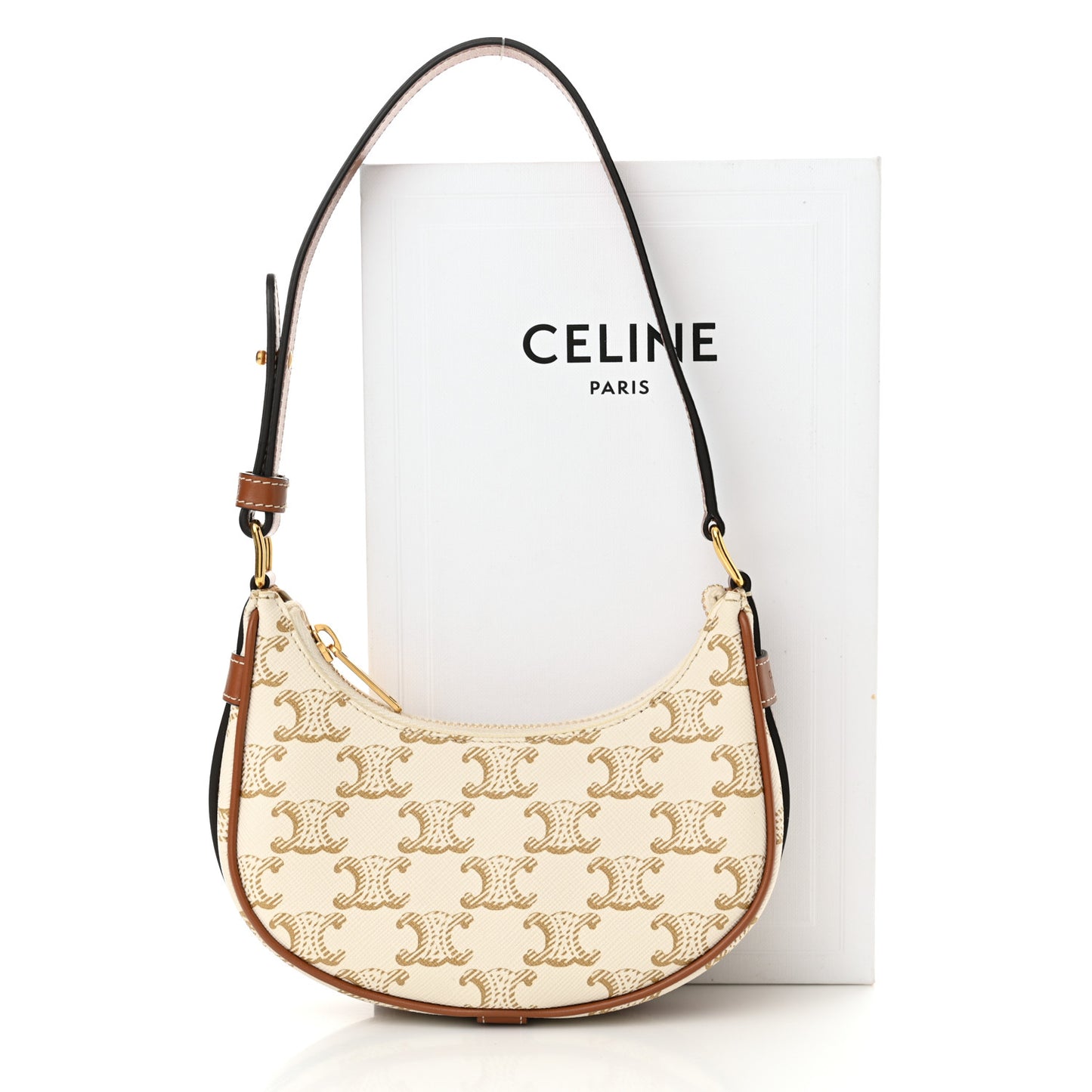 Canvas Calfskin Mini Ava Triomphe Shoulder Bag White