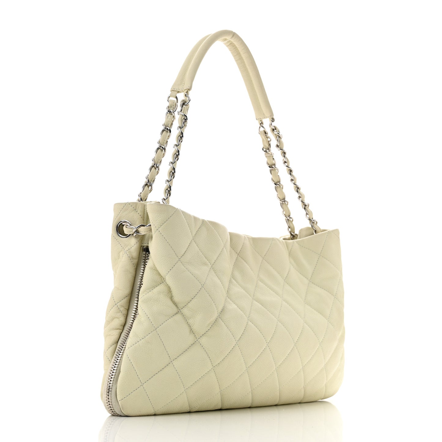 Caviar Quilted Expandable Zip Shoulder Bag White